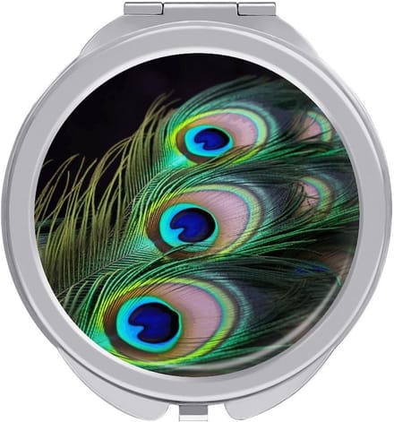 Make-up spiegel - Vanity Mirror - Dagelijkse make-up - Groene pauwenveer print - Compact formaat - Zilver