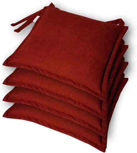 Set van 4 Stoelkussens met Banden - Velours-effect - 40x40 cm - Vuilafstotend - Baksteenrood