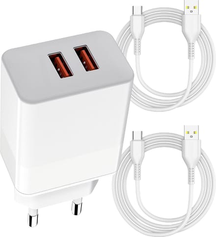 2.4A USB Lader met 2x USB C Kabels - 2 Meter - 12W - Oplader voor o.a A54, A25, A24, A23, A53