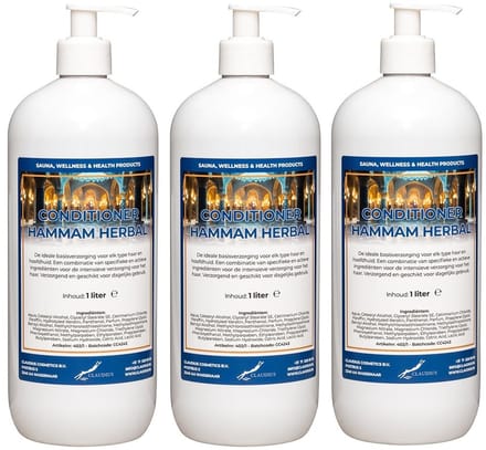 Hairconditioner Hammam Herbal 1 liter met 3 witte pompen - set van 3 stuks