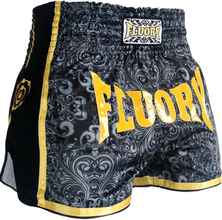 Fluory Muay Thai Short Kickboks Broek Zwart Geel MTSF29 - M