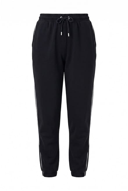 Ulla Popken - Dames - Joggingbroek paspel opzij elastische tailleband - Zwart - Maat 46+