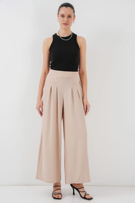 Plissé Wijde Leg Crepe Broek