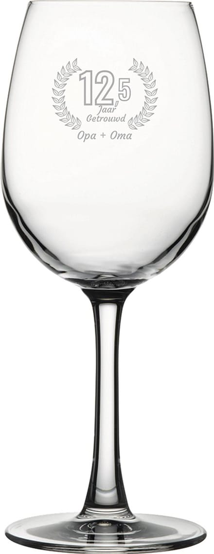 Gegraveerde witte wijnglas 36cl Opa + Oma 12,5 jaar getrouwd