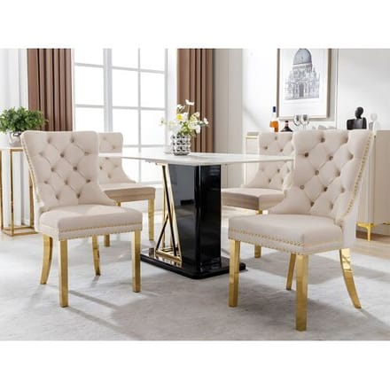 ModernLuxe Set van 4 fluwelen stoelen met metalen poten - Beige