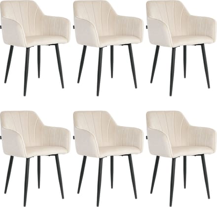 Lina® Rio Eetkamerstoelen - Creme - Set van 6 - Velvet
