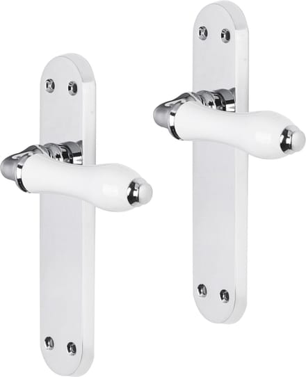Deurkruk - Impresso Perth - Voor binnen - Ovaal deurschild met schroeven - Chroom - Wit - 2 stuks