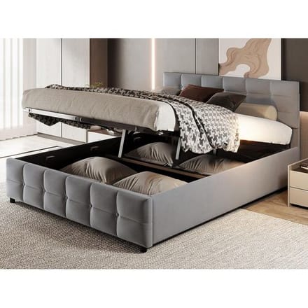 ModernLuxe 180x200cm fluwelen opbergbed - met lattenbodem - Grijs