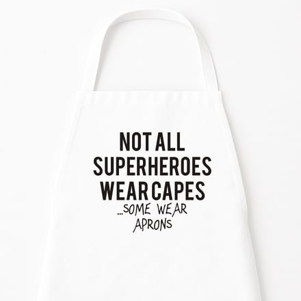 Go Mama - Keukenschort “Not all superheroes wear capes, some wear aprons” – Grappig kookschort – One Size – Verstelbaar – Wit – Vaderdag cadeau / cadeau voor hem