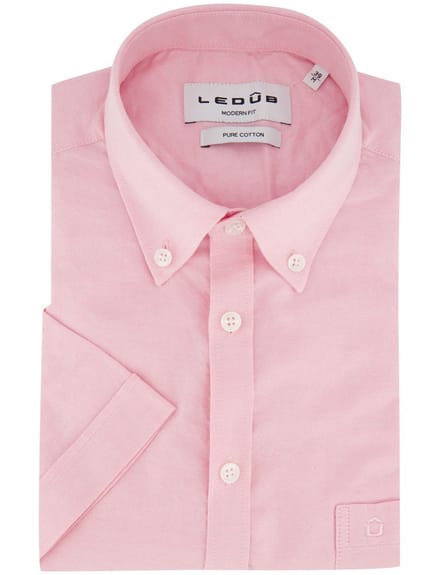 Modern Fit Ledub overhemd korte mouw roze