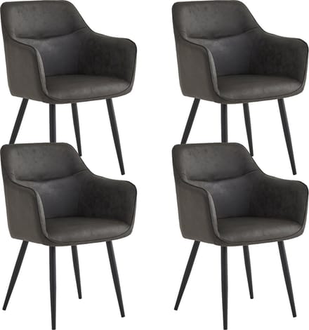 Colenis® - City Eetkamerstoel - Set Van 4 - Antraciet - Microfiber - Microvezel - Industrieel - Stoel - Design - Armleuningen