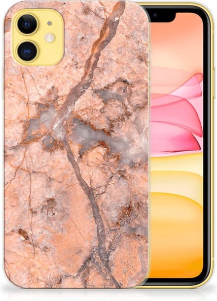 Apple iPhone 11 TPU Siliconen Hoesje Marmer Oranje