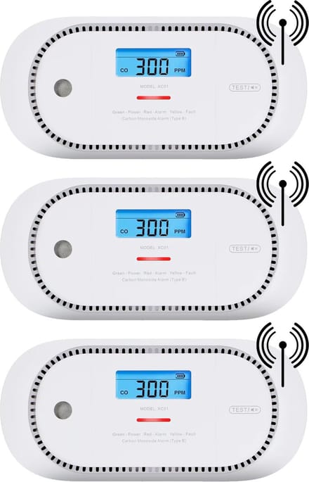 X-Sense XC01P-WR Koppelbare koolmonoxidemelder - 3 koolmonoxidemelders - 10 jaar Figaro® sensor - LCD display - Voldoet aan Europese norm - Draadloos koppelbaar