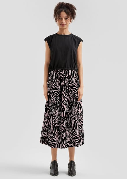 Lange geprinte viscose rok met geplooide taille dames QS