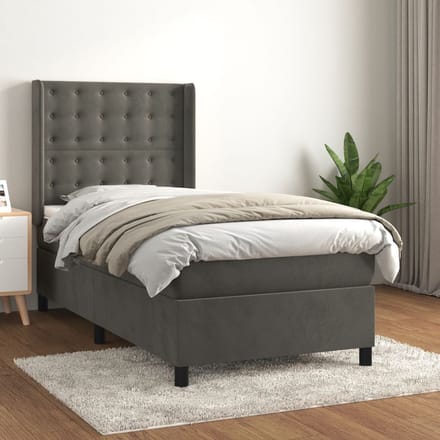 vidaXL - Boxspring - met - matras - fluweel - donkergrijs - 80x200 - cm