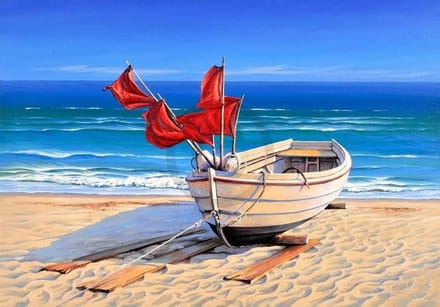 Kunstdruk Sigurd Schneider - Small fishing boat 80x60cm
