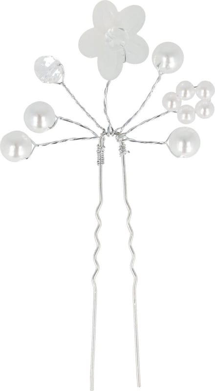 Haarsoires Haarspeld Haarpin 8cm - Bloem Parel Kralen - Wit Zilver