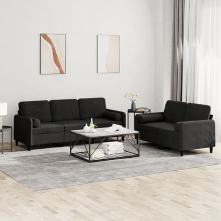 vidaXL - 2-delige - Loungeset - met - kussens - fluweel - zwart