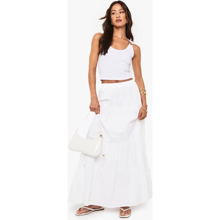 boohoo Dames Lange popeline gelaagde maxirok | Wit | Maat: 40
