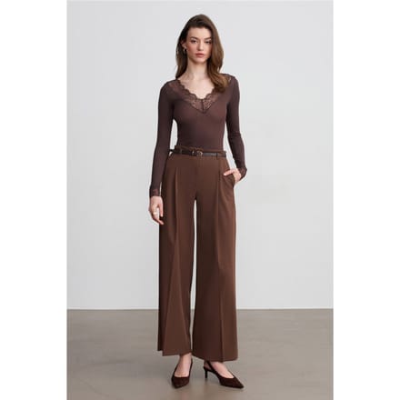 Vrouwen Riem Taille Wijde Pijpen Crepe Broek