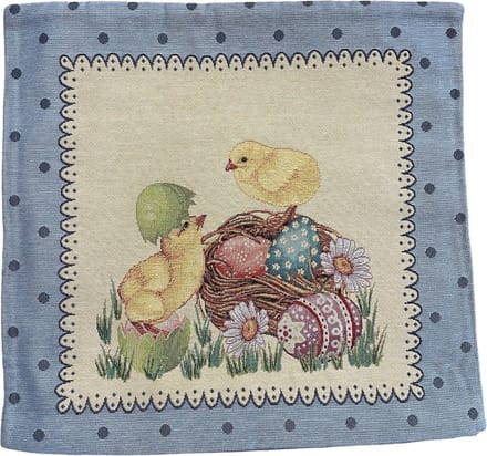 Kussenhoes - Gobelin - Pasen - Blauw - Met kuikentjes
