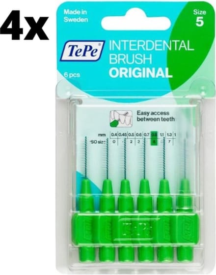 TePe Ragers Groen 0,8mm - 4 x 6 stuks - Voordeelverpakking