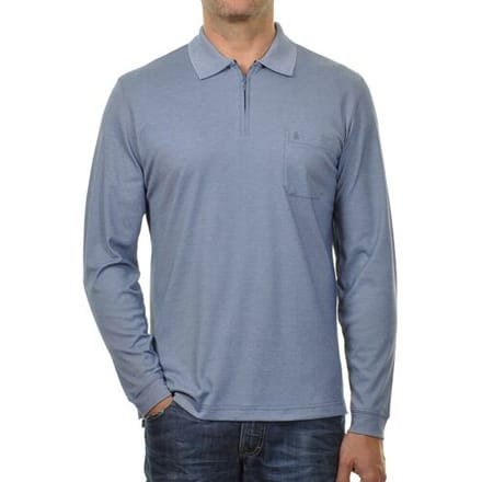 Ragman Zipper Softknit Polo Longsleeve Breast Pocket Duivenblauw / male