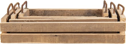 Clayre & Eef Decoratie Dienblad Set van 3 Bruin Hout Metaal Rechthoek Serveerschaal