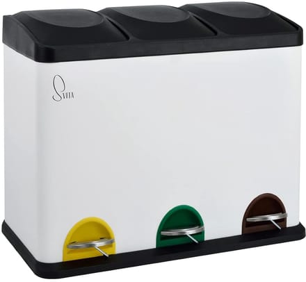 Gepantserde Drievoudige Afvalemmer van Staal - 45 L (3 x 15 L) voor Efficiënte Afvalscheiding