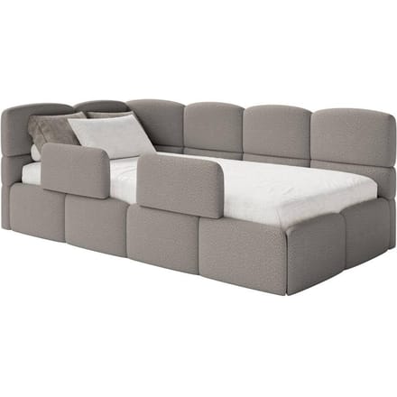 Jeugdbed Chloe links bouclé 90x200 met opbergruimte en rails | NADUVI Collection