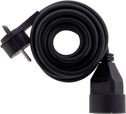 Zwarte 3 Meter Verlengkabel met Platte Stekker (16A, 2P+T, 3G1.5)