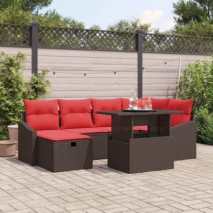 vidaXL - Tuinbank - Set - 7 - st - poly - rattan