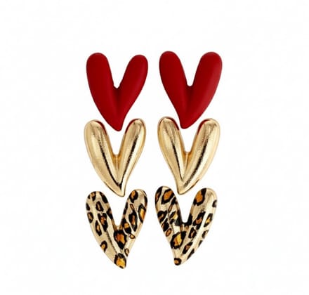 Rood goudkleurig oorhangers oorbellen voor dames met hartvorm en panterprint