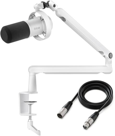 FIFINE T688W XLR - USB / XLR - Dynamische Microfoon - Met Boom Arm - Streaming - Podcasting - Gaming - Geschikt voor PS4 / PS5 / PC - Wit