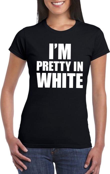 I'm pretty in white t-shirt zwart dames L