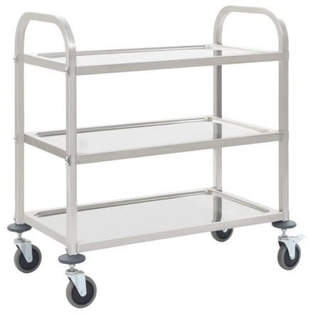 vidaXL - Keukentrolley - 3-laags - 96,5x55x90 - cm - roestvrij - staal