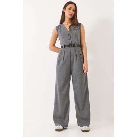 V-hals Wijde Pijpen Jumpsuit met Strikdetail