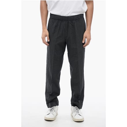 Gerimpelde katoenen REM Slim Fit-broek in grijs