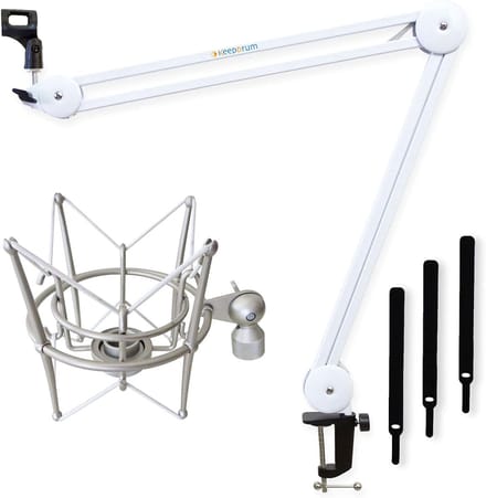 Microfoonarm Statief - Zwenkarm Tafelmontage - Studio Opnames - Verstelbare Positie - 100cm Bereik - Wit Zilver