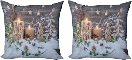 ABAKUHAUS Kerstkussensloopset (2 stuks), Kaarsen met lantaarns, 40 cm, Bruin Wit