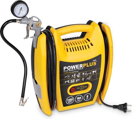Powerplus POWX1705 Compressor - Luchtcompressor - 1100W - 8 bar - 3m slang - Incl. 8 accessoires