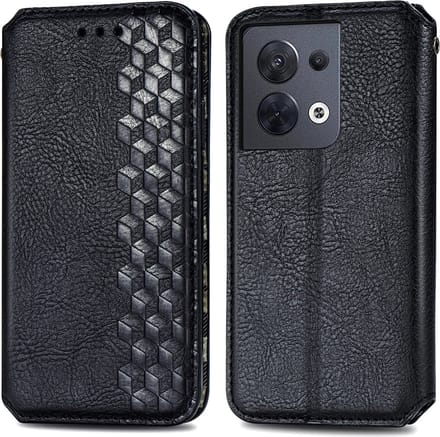 Luxe PU Lederen Ruitpatroon Wallet Case + Screenprotector voor OPPO Reno8 Pro 5G _ Zwart