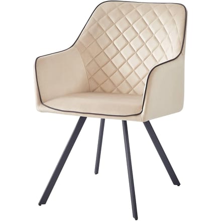 Padiro eetkamerstoel - beige - fluweel - met armleuningen - ijzeren onderstel