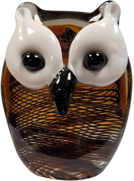 Dierenbeeld uil van murano glas - 4x8x11 cm - handgemaakt amber helder en wit