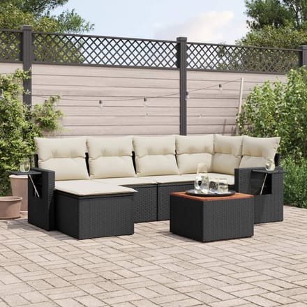 vidaXL - 7-delige - Loungeset - met - kussens - poly - rattan - zwart