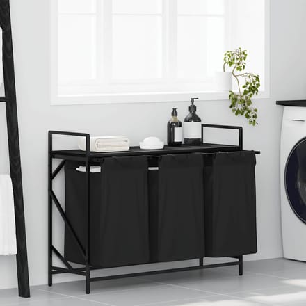 vidaXL - Wasmand - 3 - vakken - met - plank - zwart - eikenkleurig