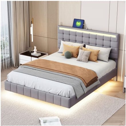 Lit - MUVOE - 140 x 200 cm - Rembourré - LED - Design moderne avec pieds cachés