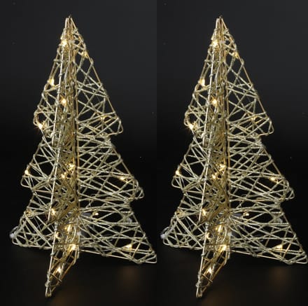 Countryfield Lichtboompjes/kerstboompjes - 2x - H31 cm - goud - metaal - 20 leds