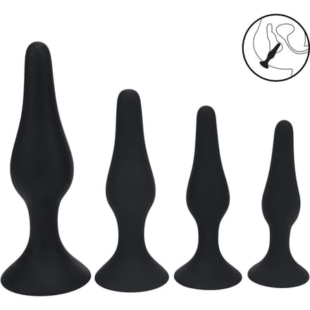 Slim Siliconen Anale Plug Set van 4 - S/M/L/XL - Zwart