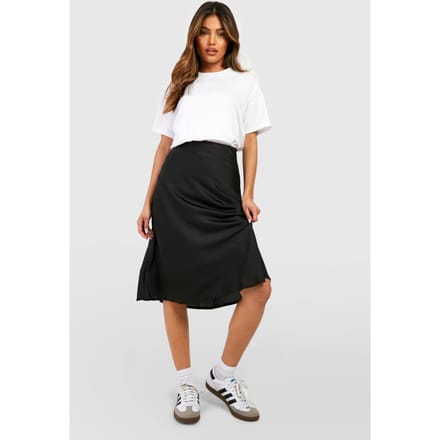 boohoo Dames Satijn Bias Midi Slip Rok | Zwart | Maat: 44